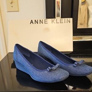 Anne Klein Blue Wedge Shoes with Suede Finish